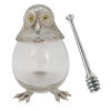 Honey Glass w/ Pewter Owl Lid  w/Dipper
