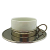 Porcelain Tea Coffee Cup 250 cc. & Saucer 16 cm / Pewter D-Ring House