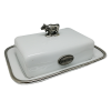 Porcelain Butter Dish / Pewter Decorate