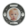 Pewter Teddies Birth Record and Photo Frame Round