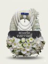 พวงหรีดทรงวงรีดอกไม้ประดิษฐ์ ขาว เขียว