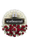 พวงหรีดดอกไม้สดวงกลม ดอกล้วนเต็มวง กุหลาบขาว แดง
