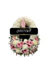 พวงหรีดรูปวงรี ขาว ชมพู เยอร์บีร่า