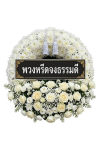 พวงหรีดดอกไม้สดวงกลม ดอกล้วนเต็มวง กุหลาบขาว