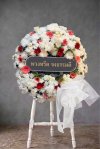 พวงหรีดดอกไม้สด 80 เซนติเมตรสีขาวชมพูแดง