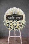 พวงหรีดดอกไม้สดวงกลม ดอกล้วนเต็มวง กุหลาบขาว