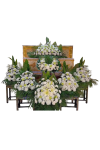 จัดดอกไม้หน้าศพ ดอกไม้หน้าโลง/ดอกไม้หน้าหีบ โทนสีขาว เขียว