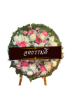 พวงหรีดดอกไม้สด 80 เซนติเมตรสีขาวชมพูเยอร์บีร่า