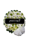 พวงหรีดดอกไม้สด 80 เซนติเมตรสีขาวเขียวแซมดอกลิลลี่