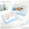 555 PAPER (BK86W-013) กล่องใส่ขนมทรงแบน 22x16x5.5 ซม. ดอกไม้ฟ้า (20ชิ้น/แพค)