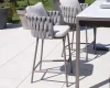 Outdoor Bar Set ชุดโต๊ะบาร์สนามดีไซน์โมเดิร์น พร้อมเก้าอี้เชือกถัก 2 ที่นั่ง เบาะสีเทาอ่อน ขาโต๊ะสีครีม เบาะรองนั่งนุ่มสบาย
