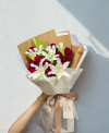 Lily Rose Flower Bouquet - Red Tone