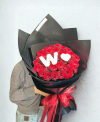 Custom Initial & Heart Red Rose Luxe Black Bouquet