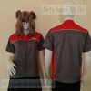 เสื้อช็อปปกเชิ้ต Uniform สีเทาเข้ม แต่งสีแดง ขลิบขาว