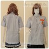 เสื้อช็อปคอจีน Workshop shirt สีเทาอ่อนแต่งส้ม เก็บเอวทรงสวย