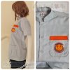 เสื้อช็อปคอจีน Workshop shirt สีเทาอ่อนแต่งส้ม เก็บเอวทรงสวย