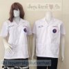 เสื้อช็อป Workshop shirt สีขาวผ้าคอมทวิวบาง เก็บเอวทรงสวย