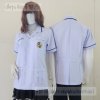 เสื้อช็อปนร.พยาบาล สีขาวโอโม่ ผ้าวาเลนติโน่ แต่งแถบน้ำเงิน เก็บเอวทรงสวย