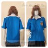 เสื้อช็อป Workshop shirt เอวจั๊ม ปกเชิ้ต สีฟ้าเข้ม แต่งขาว