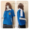 เสื้อช็อป Workshop shirt เอวจั๊ม ปกเชิ้ต สีฟ้าเข้ม แต่งขาว