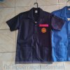 เสื้อช็อป Workshop shirt สีกรม แต่งชมพูเข้ม เก็บเอวทรงสวย
