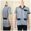 เสื้อช็อป Workshop shirt สีเทาฟ้า ทรงตรง แต่งสีกรม