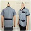เสื้อช็อป Workshop shirt สีเทาฟ้า ทรงตรง แต่งสีกรม