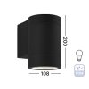 DNER โคมไฟติดผนัง ภายนอก ขั้ว E27 ทรงกลม กันน้ำ IP54 สีดำ
