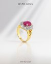 Gold Ruby Ring with Diamond Halo
