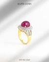 Gold Ruby Ring with Diamond Halo
