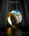 Gold Blue Sapphire Ring with Diamond Halo