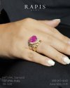 Gold Ruby Ring with Diamond Halo