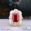 Gold Ruby Ring with Diamond Halo