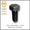 สกรูหัวหกเหลี่ยม สกรูมิลดำ 10.9 M12-1.75 X 20 DIN933 เกลียวตลอด Hex Head Bolt Metrics