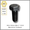 สกรูหัวหกเหลี่ยม สกรูมิลดำ 10.9 M20-2.5 X 40 DIN933 เกลียวตลอด Hex Head Bolt Metrics