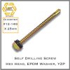 สกรูปลายสว่าน แหวน EPDM ชุบรุ้ง Self Drilling Screw Yellow Zinc Plated เบอร์ #12-14G X 25