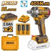 บล็อกไร้สาย ชุดแบต 2.0AH*2 INGCO 20V-BL แรงบิด 405N.M รุ่น CIWLI2045