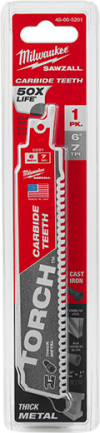 ใบเลื่อยชักตัดโลหะ MILWAUKEE 6" ฟันคาร์ไบด์ 7 TPI (1 ใบ) รุ่น 48-00-5201