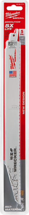 ใบเลื่อยซอว์ซอลตัดอเนกประสงค์ MILWAUKEE 12" WRECKER 8 TPI (5 ใบ) รุ่น 48-00-5711