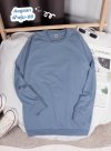 เสื้อยืดคอกลมสีพื้นแขนยาว แขนจั๊ม Unisex สีฟ้าตุ่น