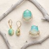 Blue Petrified Wood Opal & White Zircon 18K Yellow Gold Sterling Silver Cocktail Ring