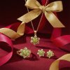 Sterling Silver Peridot With Cubic Zirconia Flower Pendant Over 18K Yellow Gold Plated With Chain 18 Inches