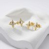 Sterling Silver White Cublic Zirconia Star Stud Over 18K Yellow Gold Plated