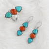 Blue & Green Turquoise and Coral Sterling Silver Earrings