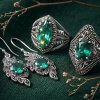 Triplet Green Emerald Quartz & Marcasite Sterling Silver Ring
