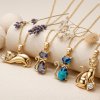 Mystic Quartz 18K Yellow Gold Sterling Silver Cat Pendant Necklace