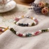 Multicolor Tourmaline & Freshwater Pearl Beaded Necklace 20"