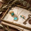 Square Turquoise 18K Yellow Gold Over Sterling Silver Pendant With Chain