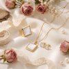 Square Mother of Pearl 18K Yellow Gold Over Sterling Silver Pendant With Chain