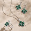 Malachite& White Topaz Sterling Silver Four Leaf Clover Bypass Ring
